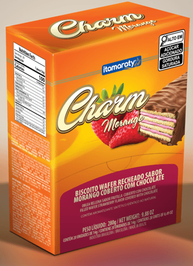 Biscoito Wafer recheado sabor morango coberto com chocolate com 280g- Charm