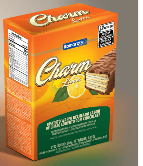 Biscoito Wafer recheado sabor limão coberto com chocolate com 280g- Charm