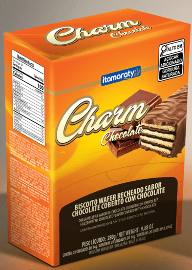 Biscoito Wafer recheado sabor chocolate coberto com chocolate com 280g- Charm