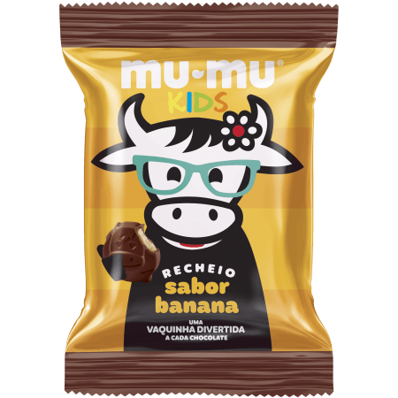 Chocolate ao leite com recheio sabor banana caixa com 24 unidades - Mu-Mu kids