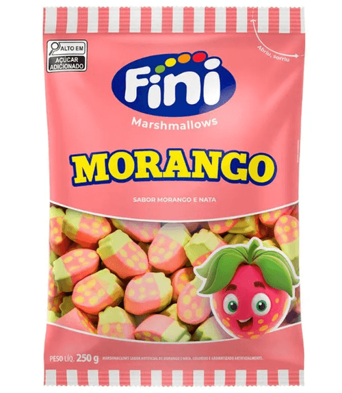 Marshmallow sabor morango pacote com 250g - Fini