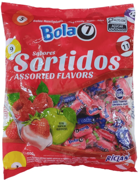 Bala Bola 7 de sabor Sortidas Pacote com 500g - Riclan