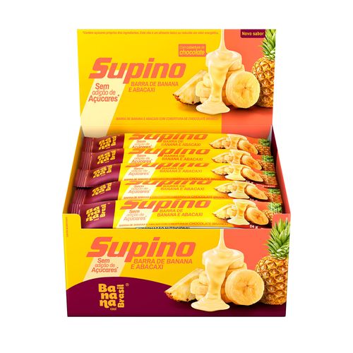 Barra de frutas com cobertura de chocolate sabor Banana e Abacaxi caixa com 20 unidades de 24g - Supino