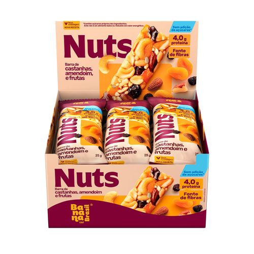 Barra de castanhas, amendoim e frutas caixa com 12 unidades - NutsBar