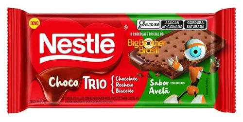 Chocolate ao leite com recheio sabor avelã e biscoito sabor chocolate com 90g - Choco Trio