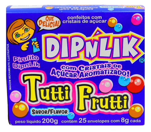 Pirulito com cristais de açúcar sabor tutti frutti caixa com 25 unidades - Dipnlik