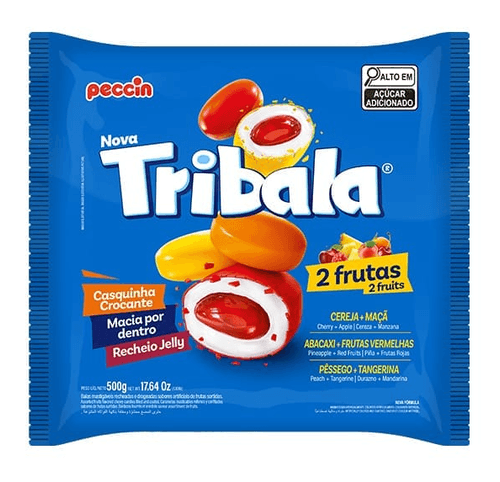 Bala sabor 2 Frutas Sortida Recheada pacote com 500g - Tribala