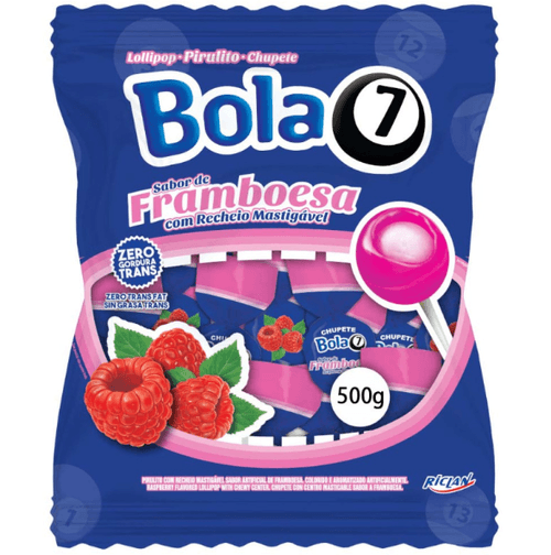 Pirulito Bola 7 de sabor Framboesa Pacote com 500g - Riclan