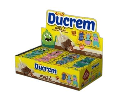 Creme sabor chocolate avelã e chocolate branco  caixa com 48 unidades - Ducrem Jazam