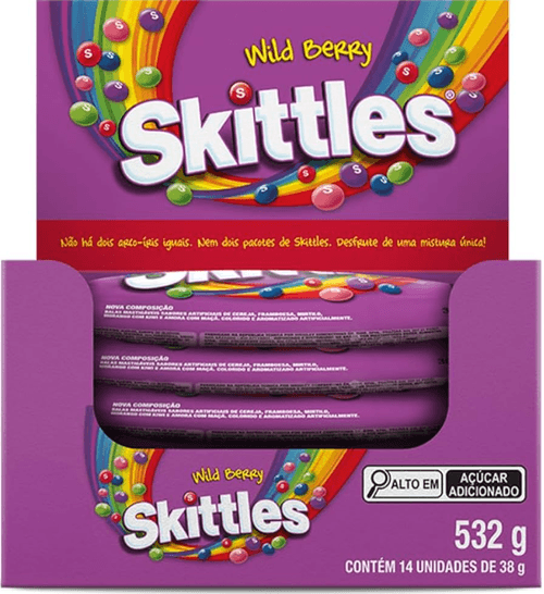 Bala sabor Wild Berry caixa com 14 unidades de 38g - Skittles