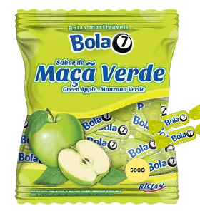 Bala Bola 7 de sabor Maça Verde Pacote com 500g - Riclan