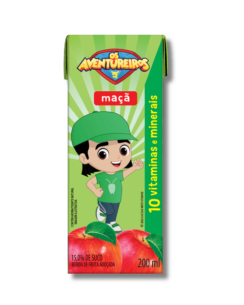 Bebida de Fruta adoçada com 15% de suco Maçã com 200ml - Os Aventureiros