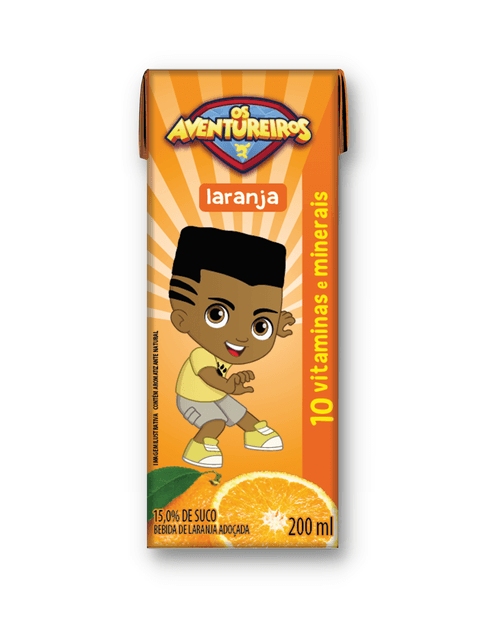 Refresco saborizado com fruta adoçado sabor Laranja com 200ml - Os Aventureiros