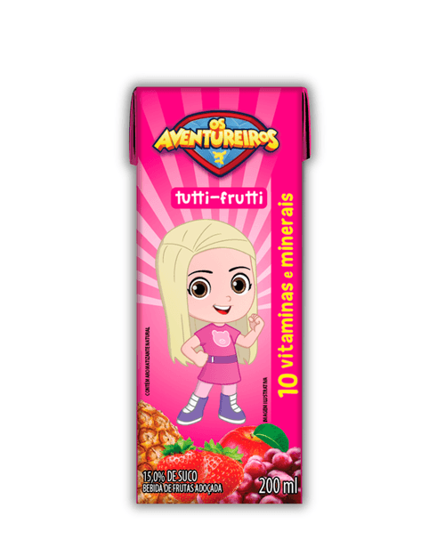 Refresco saborizado com fruta adoçado sabor Tutti-Frutti com 200ml - Os Aventureiros