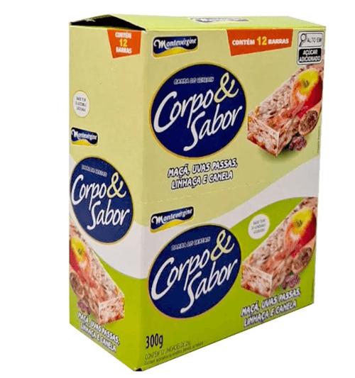 Barra de Cereal sabor Maçã, Uva Passa, Linhaça e Canela caixa com 12 unidades de 25g - Corpo e Sabor