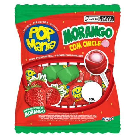 Pirulito sabor Morango Pacote com 500g - Pop Mania