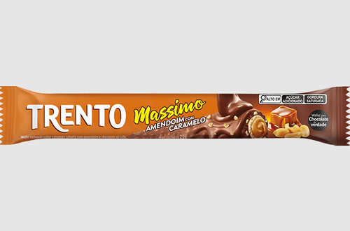 Chocolate ao leite sabor Caramelo coberto com amendoim com 25g - Trento Massimo