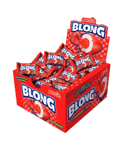 Chiclete sabor Morango caixa de embarque com 24 caixinhas com 200g - Blong