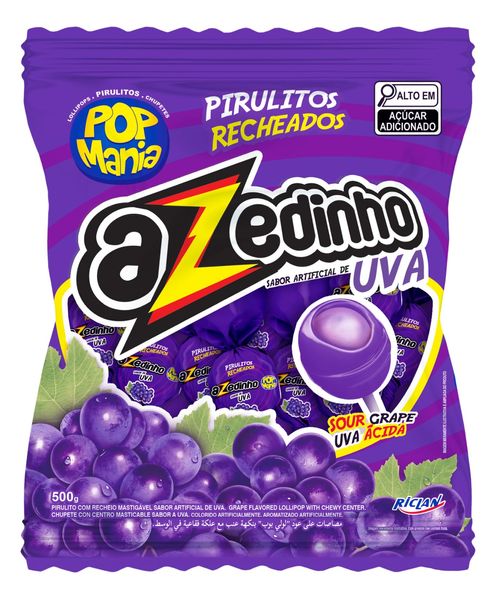 Pirulito Pop Mania sabor Azedinho uva pacote de 500g - Riclan