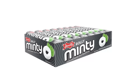 Pastilha Rolly Minty sabor extra forte caixa de embarque com 24 caixinhas com 16 unidades de 29g - Docile