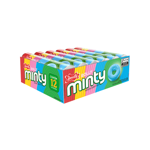 Pastilha Rolly Minty sabor fruit caixa com 12  unidades de 29g - Docile