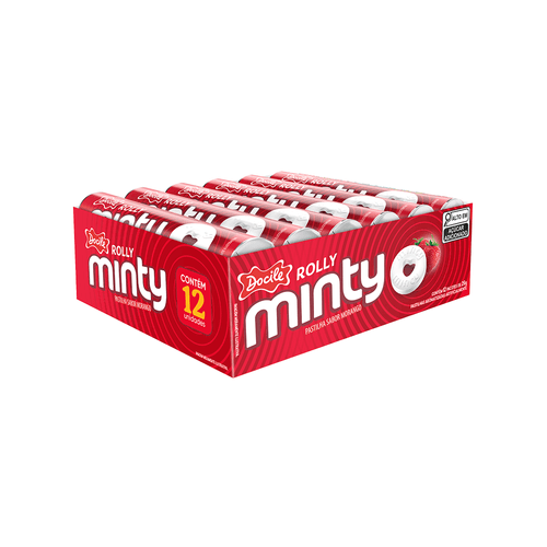 Pastilha Rolly Minty sabor morango caixa com 12 unidades de 29g - Docile