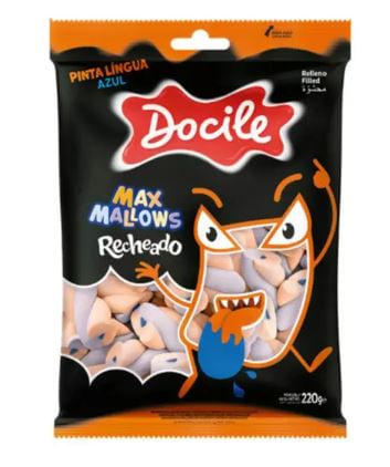 Maxmallows pinta língua azul recheado caixa de embarque com 12 pacotes com 220g - Docile