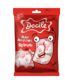 Maxmallows rosa recheado caixa de embarque com 12 pacotes de 220g - Docile