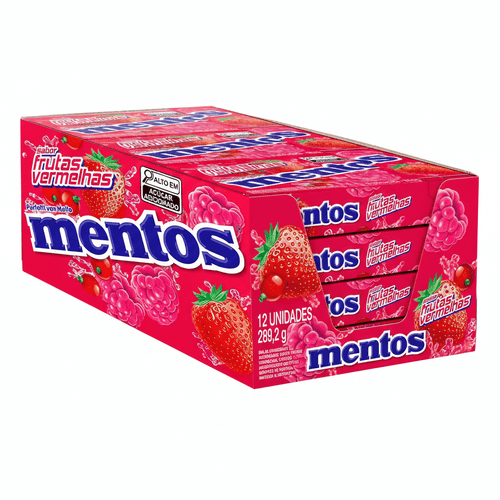 Bala Slim Box Sabor Frutas Vermelhas caixa com 12 unidades de 24,1g - Mentos
