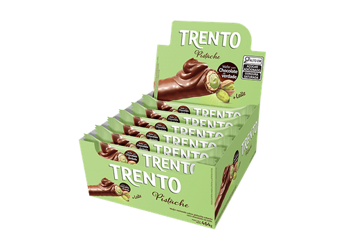 Chocolate ao leite com recheio sabor Pistache caixa com 16 unidades de 29g - Trento