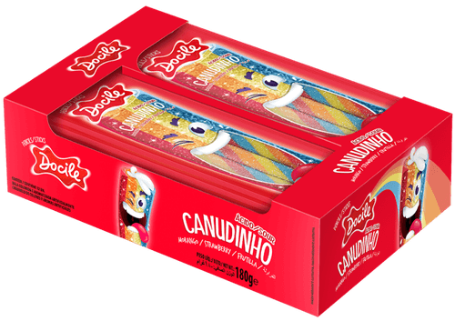 Canudinho sabor morango azedinho caixa com 12 unidades - Docile