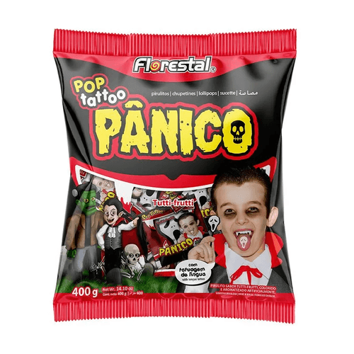 Pirulito Pop Tattoo Pânico com tatuagem de língua sabor Tutti-frutti com 400g- Florestal