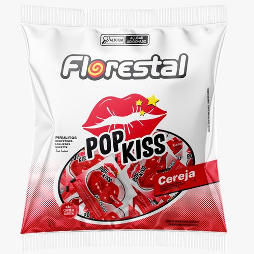 Pirulito sabor cereja pacote com 500g - Pop kiss