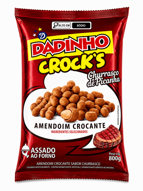 Amendoim Crocante Sabor Churrasco de Picanha 800G Dadinho Crock's