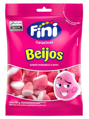 Bala Beijos de Morango Pacote com 80g - Fini