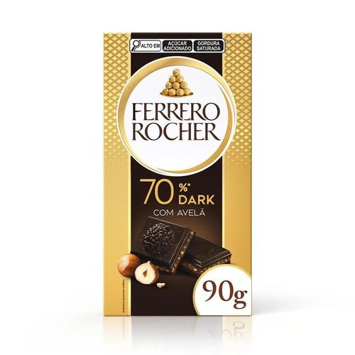 Tablete de chocolate Ferrero Rocher Dark 70% com recheio de avelãs com 90g-Ferrero