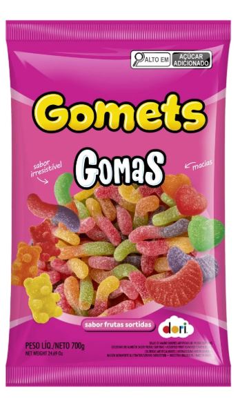 Bala de goma minhoca sabor sortido  com 700g - Gomet's