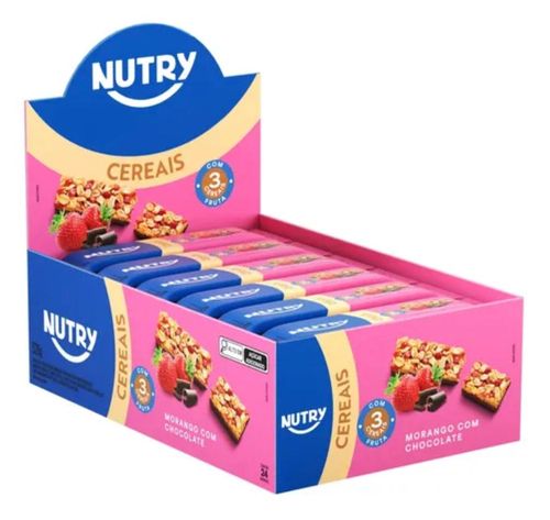 Barra de cereal Morango com chocolate caixa com 24 unidades de 22g - NUTRY